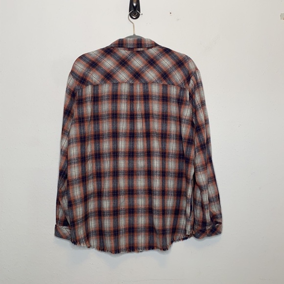 Democracy Women's Orange & Blue Plaid Button-Down Shirt Frayed Hem size Large - Picture 7 of 9